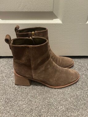 Tory Burch Brown Suede Ankle Boots with Block Heel